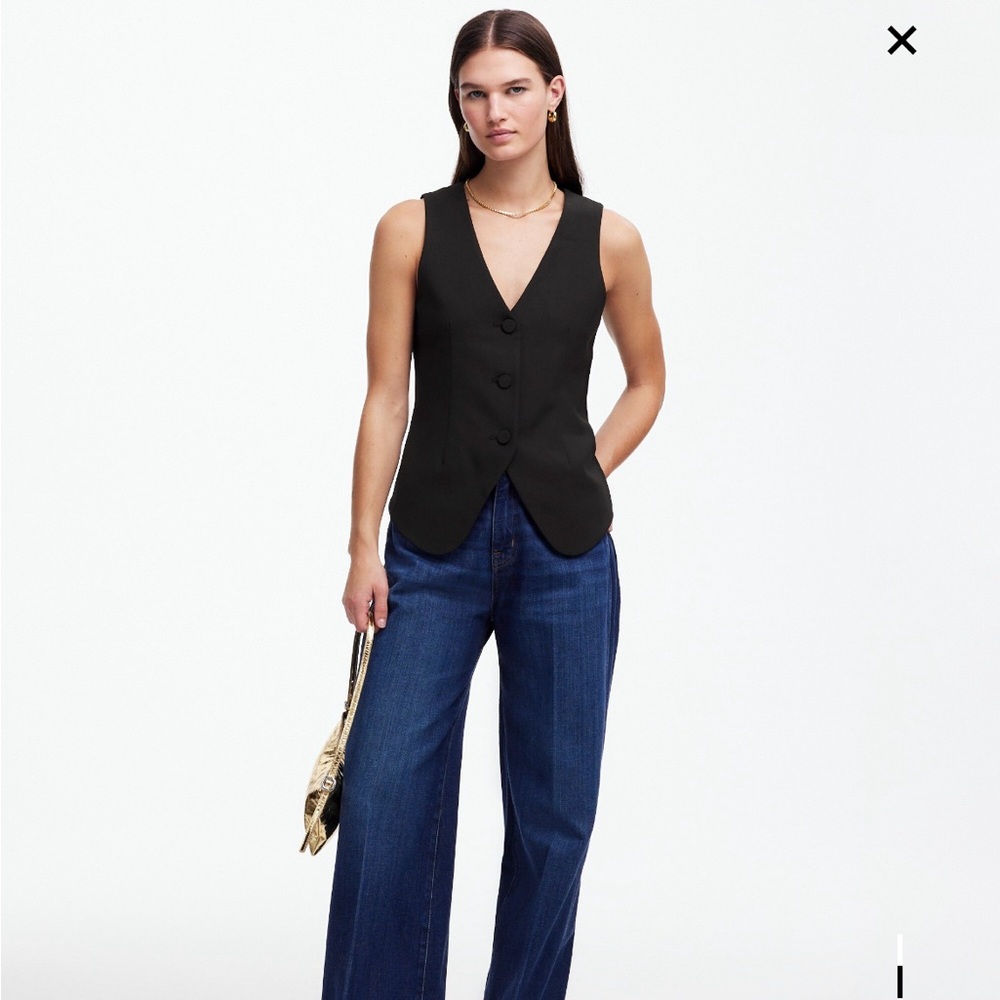 Madewell Black Wool Blend V-Neck Vest Size: 8 - Picture 2 of 7